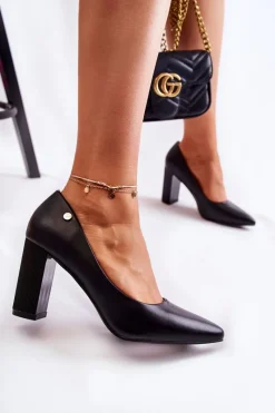 Online Buty damskie Vinceza Skórzane Czółenka Na Słupku W Szpic Czarne Larea