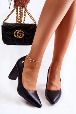 Online Buty damskie Vinceza Skórzane Czółenka Na Słupku W Szpic Czarne Larea