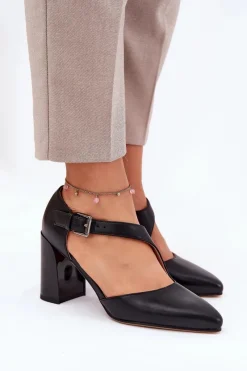 Czółenka Na Słupku|Czółenka Klasyczne>Buty damskie Vinceza Skórzane Czółenka Na Słupku Z Klamrą Vinceza 91133 Czarne Czarny