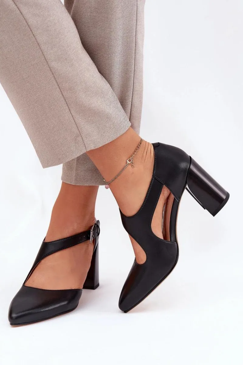 Czółenka Na Słupku|Czółenka Klasyczne>Buty damskie Vinceza Skórzane Czółenka Na Słupku Z Klamrą Vinceza 91133 Czarne Czarny