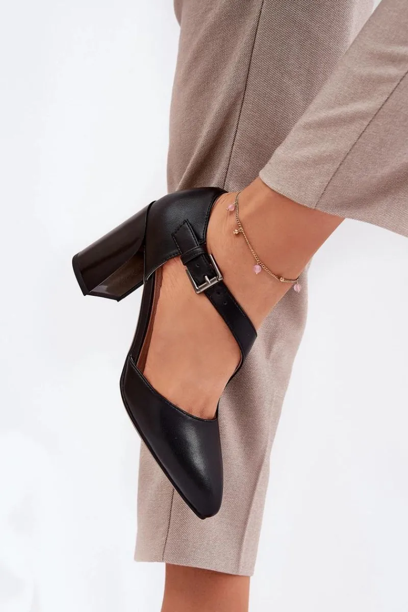 Czółenka Na Słupku|Czółenka Klasyczne>Buty damskie Vinceza Skórzane Czółenka Na Słupku Z Klamrą Vinceza 91133 Czarne Czarny