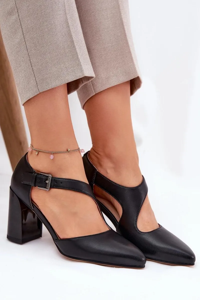 Czółenka Na Słupku|Czółenka Klasyczne>Buty damskie Vinceza Skórzane Czółenka Na Słupku Z Klamrą Vinceza 91133 Czarne Czarny