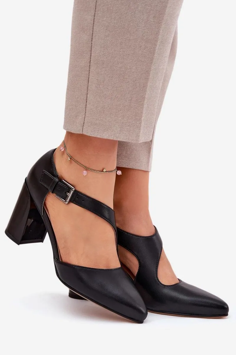 Czółenka Na Słupku|Czółenka Klasyczne>Buty damskie Vinceza Skórzane Czółenka Na Słupku Z Klamrą Vinceza 91133 Czarne Czarny