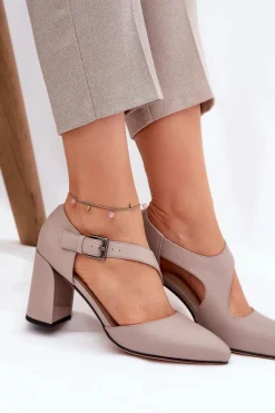 Sale Skórzane Czółenka Na Słupku Z Klamrą Vinceza 91133 Szare Damskie Czółenka Na Słupku|Czółenka Klasyczne