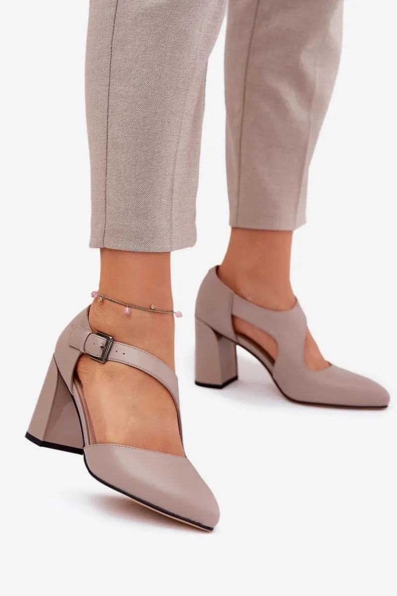 Sale Skórzane Czółenka Na Słupku Z Klamrą Vinceza 91133 Szare Damskie Czółenka Na Słupku|Czółenka Klasyczne