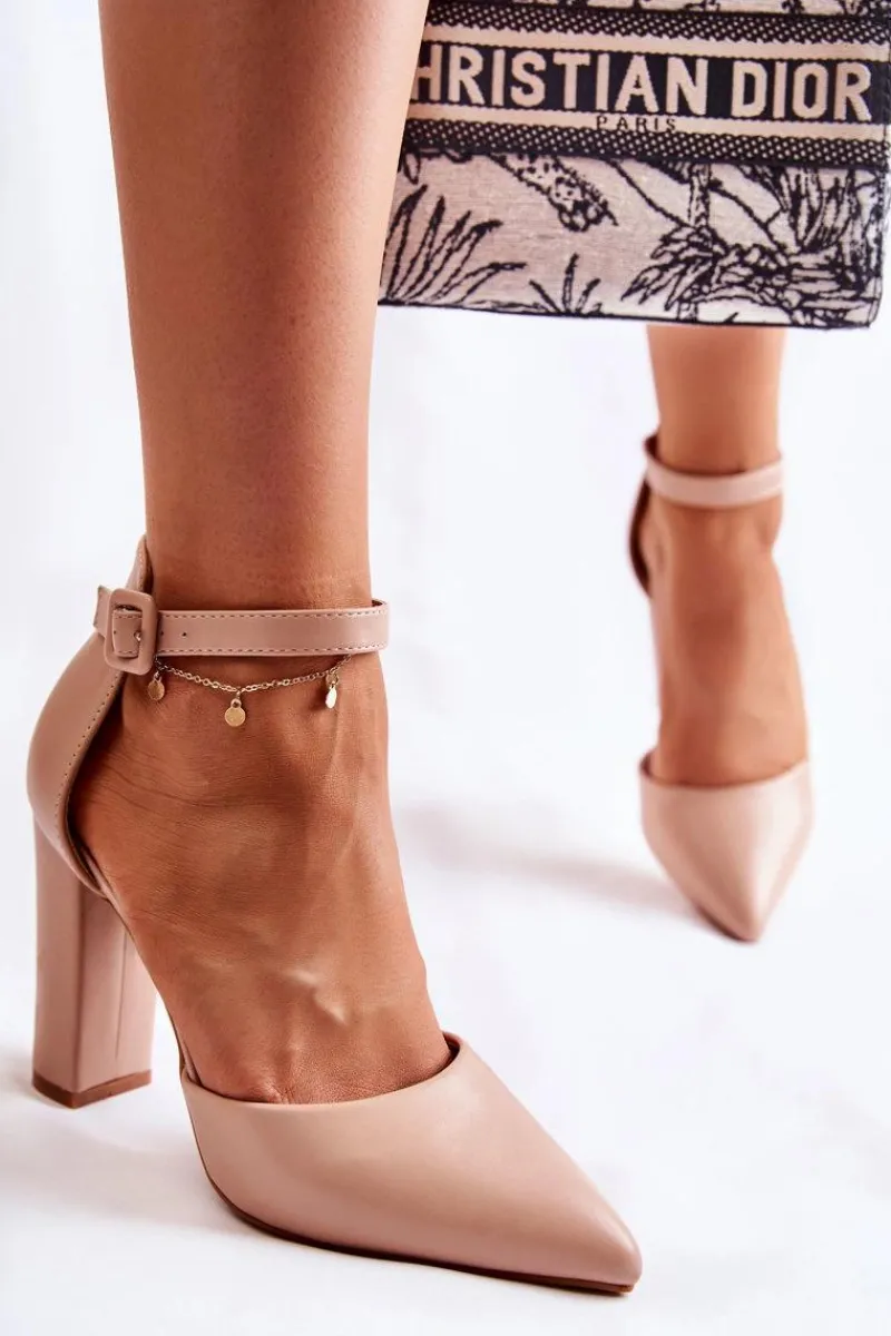 Czółenka Na Słupku|Czółenka Klasyczne>Boto Skórzane Czółenka Na Wysokim Słupku Beżowe Salira