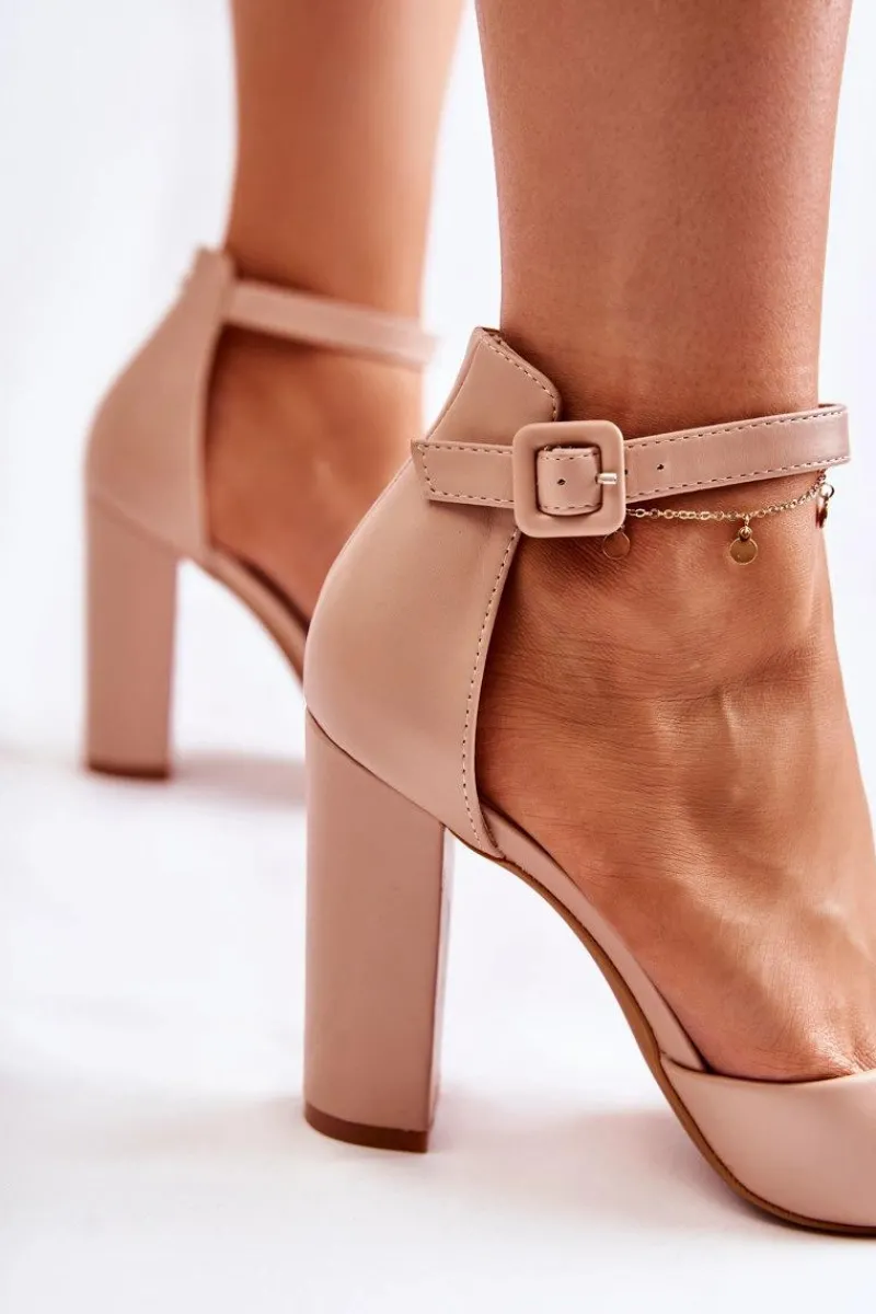 Czółenka Na Słupku|Czółenka Klasyczne>Boto Skórzane Czółenka Na Wysokim Słupku Beżowe Salira