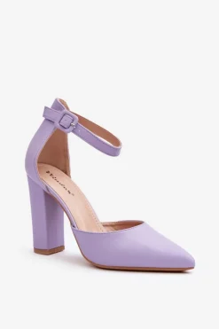 Outlet Skórzane Czółenka Na Wysokim Słupku Fioletowe Salira Damskie Czółenka Na Słupku|Czółenka Klasyczne