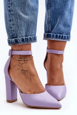 Outlet Skórzane Czółenka Na Wysokim Słupku Fioletowe Salira Damskie Czółenka Na Słupku|Czółenka Klasyczne