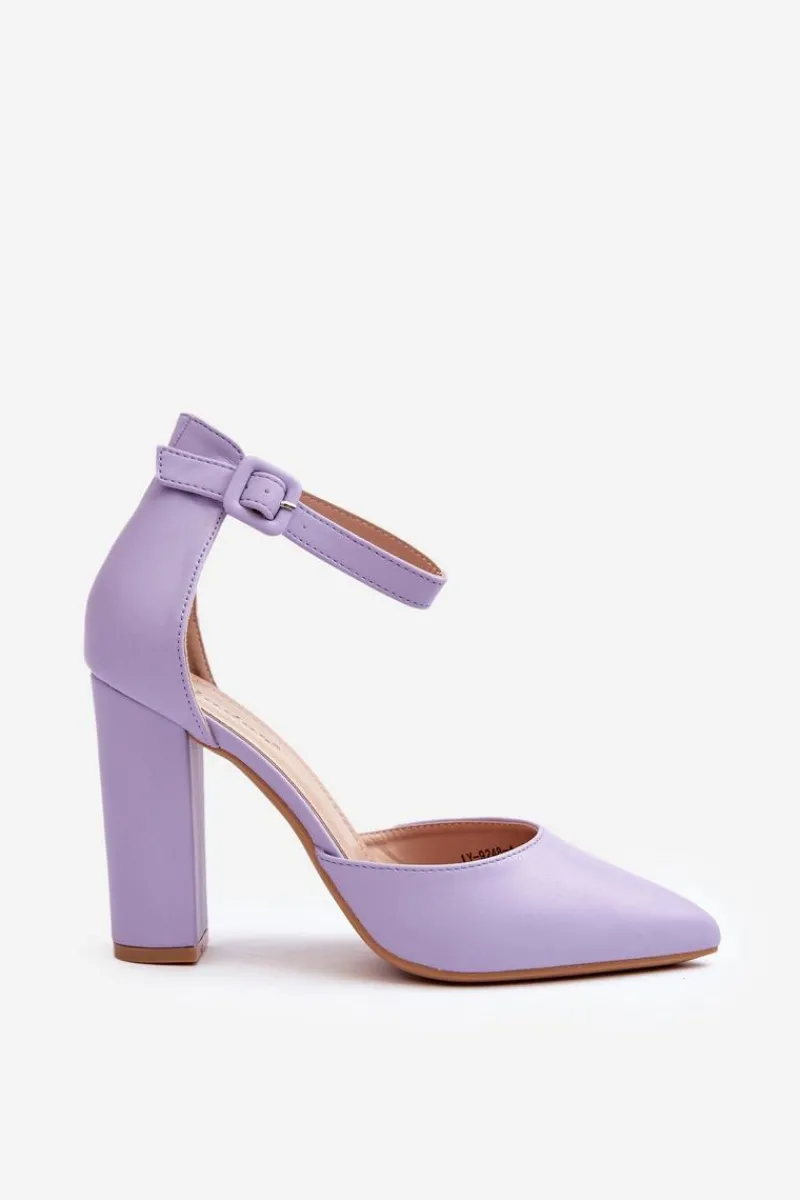 Outlet Skórzane Czółenka Na Wysokim Słupku Fioletowe Salira Damskie Czółenka Na Słupku|Czółenka Klasyczne