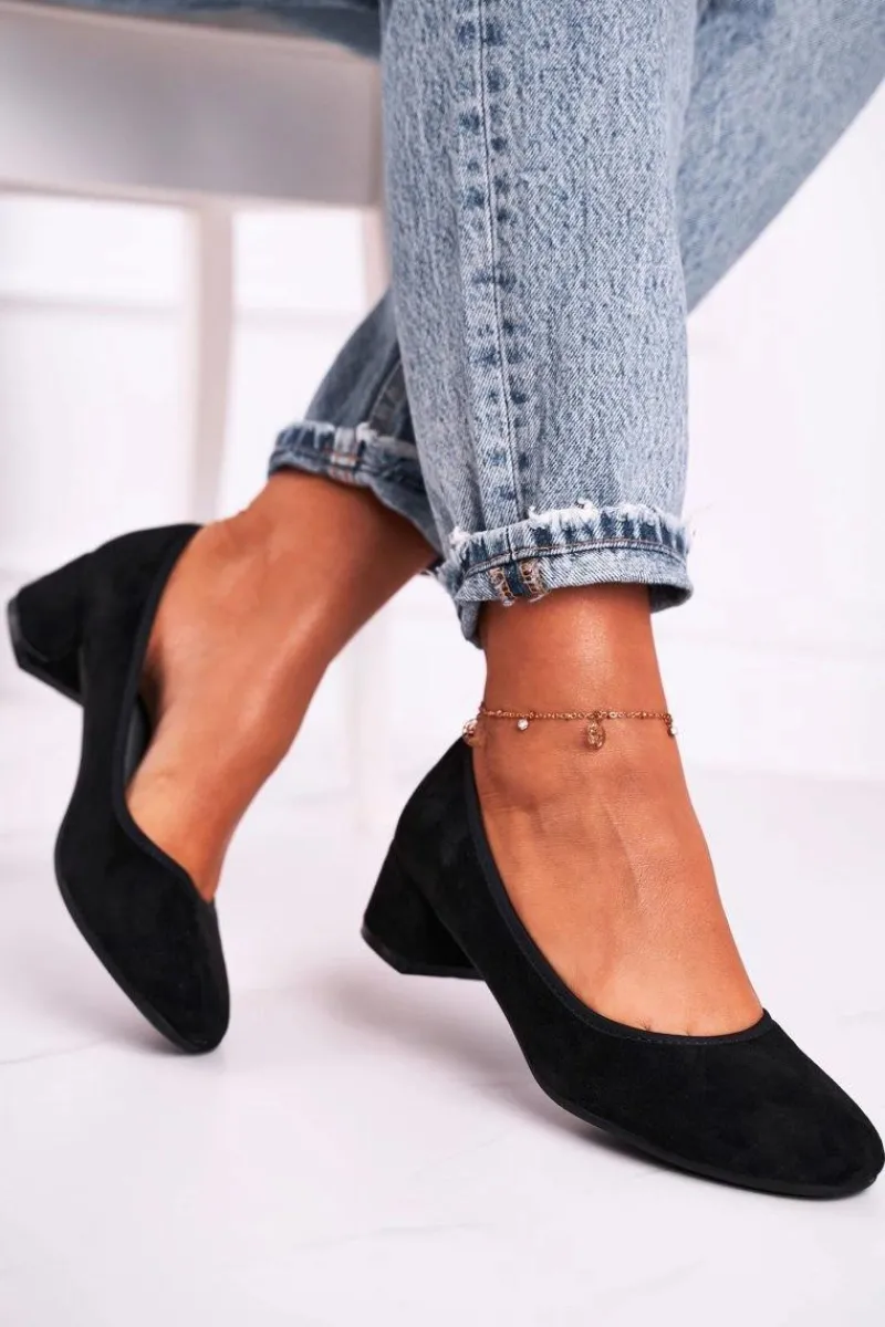 Online Skórzane Czółenka S.Barski 20-L1 Czarne Damskie Czółenka Na Słupku