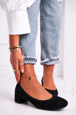 Online Skórzane Czółenka S.Barski 20-L1 Czarne Damskie Czółenka Na Słupku