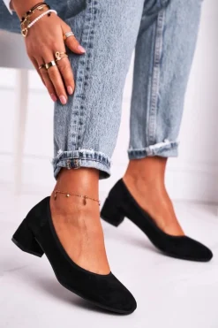 Online Skórzane Czółenka S.Barski 20-L1 Czarne Damskie Czółenka Na Słupku