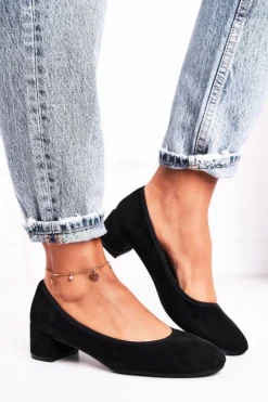 Online Skórzane Czółenka S.Barski 20-L1 Czarne Damskie Czółenka Na Słupku