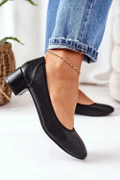 Discount Damskie buty S.Barski Skórzane Czółenka S.Barski 20-L1 Czarne