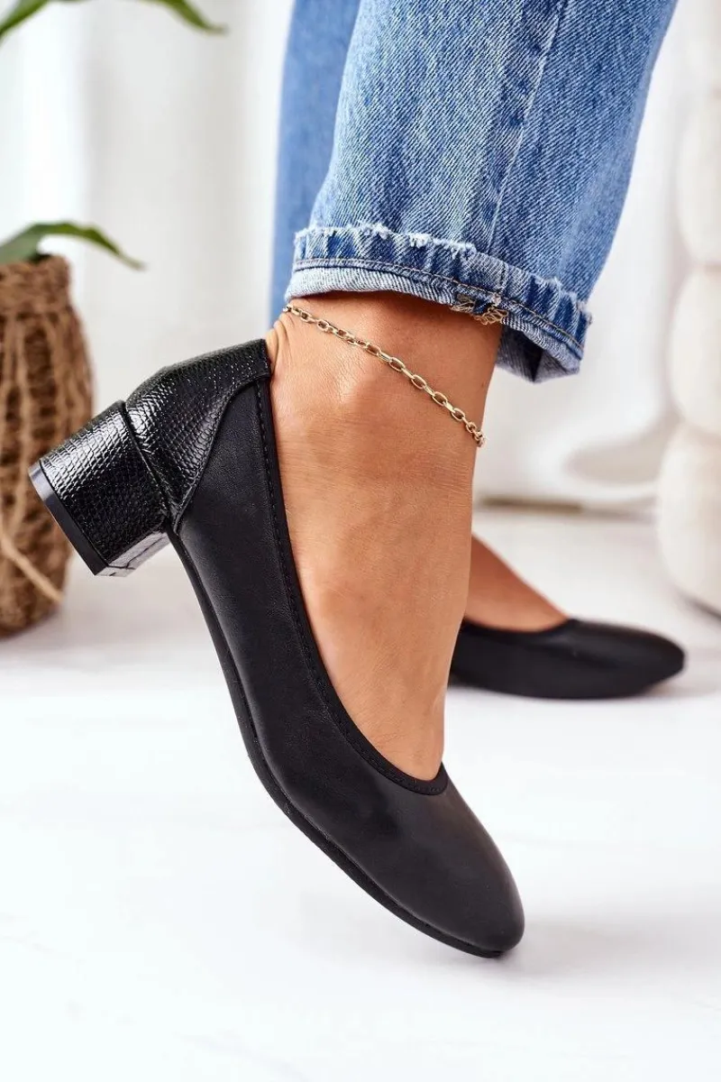 Discount Damskie buty S.Barski Skórzane Czółenka S.Barski 20-L1 Czarne