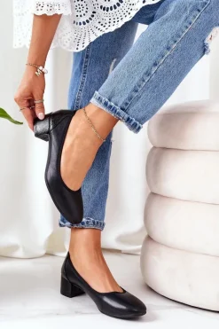 Discount Damskie buty S.Barski Skórzane Czółenka S.Barski 20-L1 Czarne