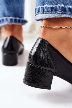 Discount Damskie buty S.Barski Skórzane Czółenka S.Barski 20-L1 Czarne