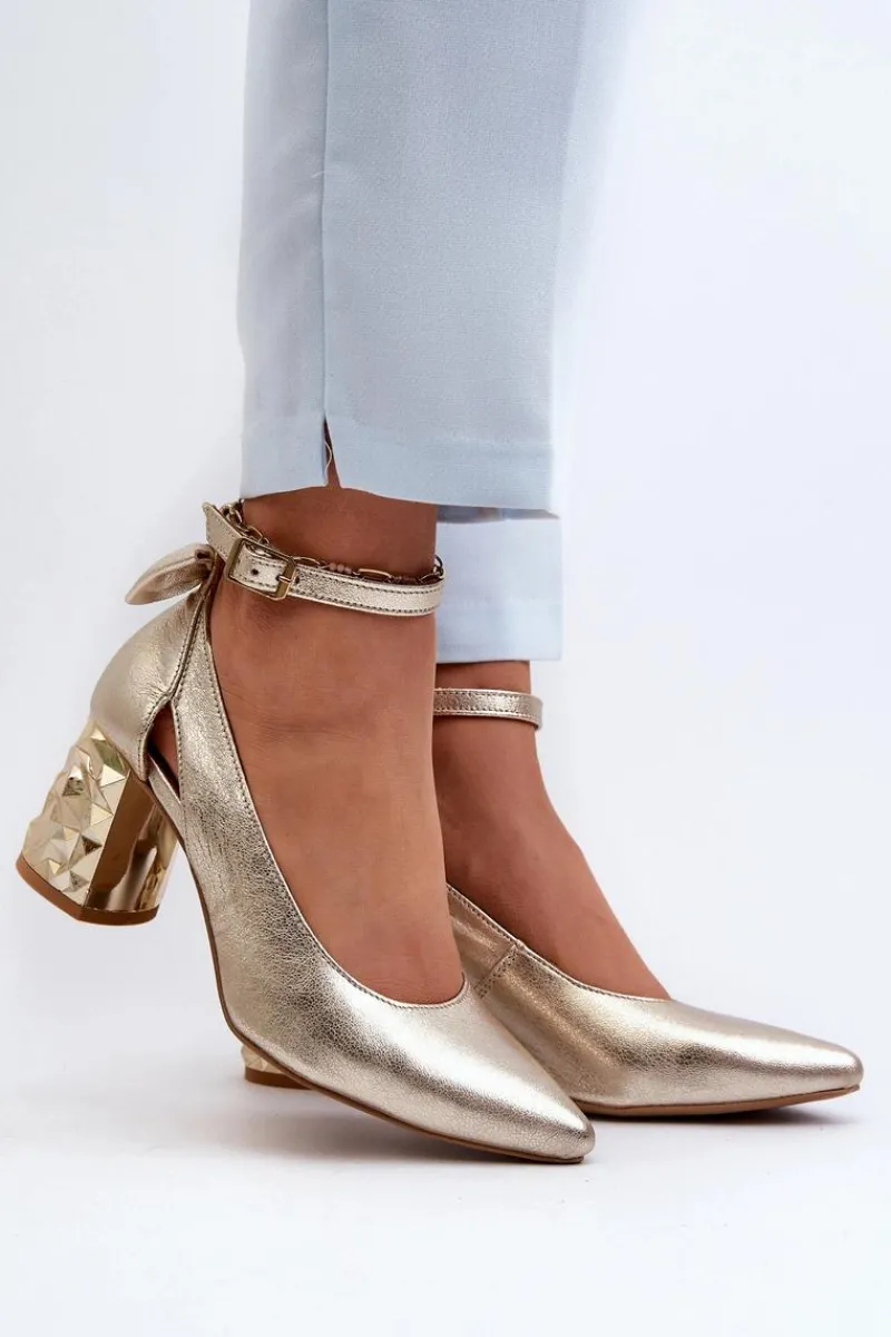 Online Maciejka Skórzane Czółenka Z Kokardką 05059-25 Złote