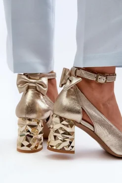 Online Maciejka Skórzane Czółenka Z Kokardką 05059-25 Złote