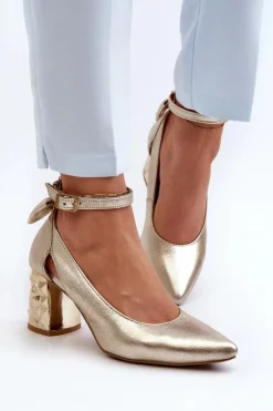 Online Maciejka Skórzane Czółenka Z Kokardką 05059-25 Złote