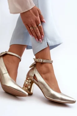 Online Maciejka Skórzane Czółenka Z Kokardką 05059-25 Złote