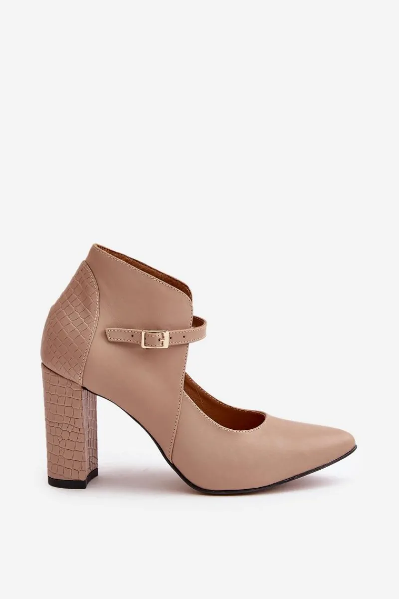 New Laura Messi Skórzane Czółenka Z Noskami W Szpic Na Słupku Beżowe 2832