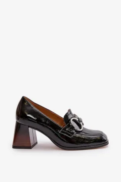 Outlet Skórzane Czółenka Z Ozdobą Czarne 2845 Damskie Czółenka Klasyczne