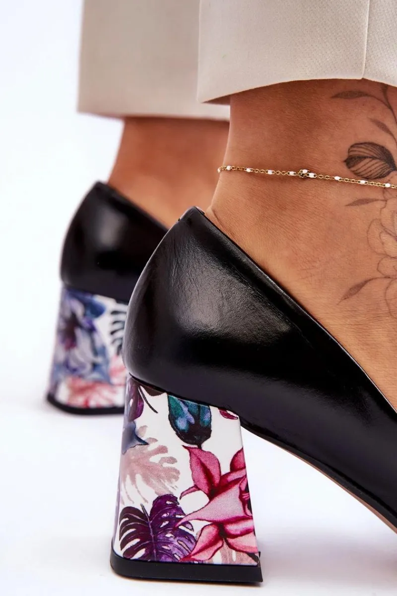 Czółenka Na Słupku|Czółenka Klasyczne>Boto Skórzane Czółenka Z Ozdobnym Obcasem Lewski Shoes 2608/K Czarne Czarny