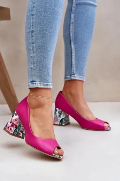 Czółenka Na Słupku|Czółenka Klasyczne>Boto Skórzane Czółenka Z Ozdobnym Obcasem Lewski Shoes 2608/K Fuksja