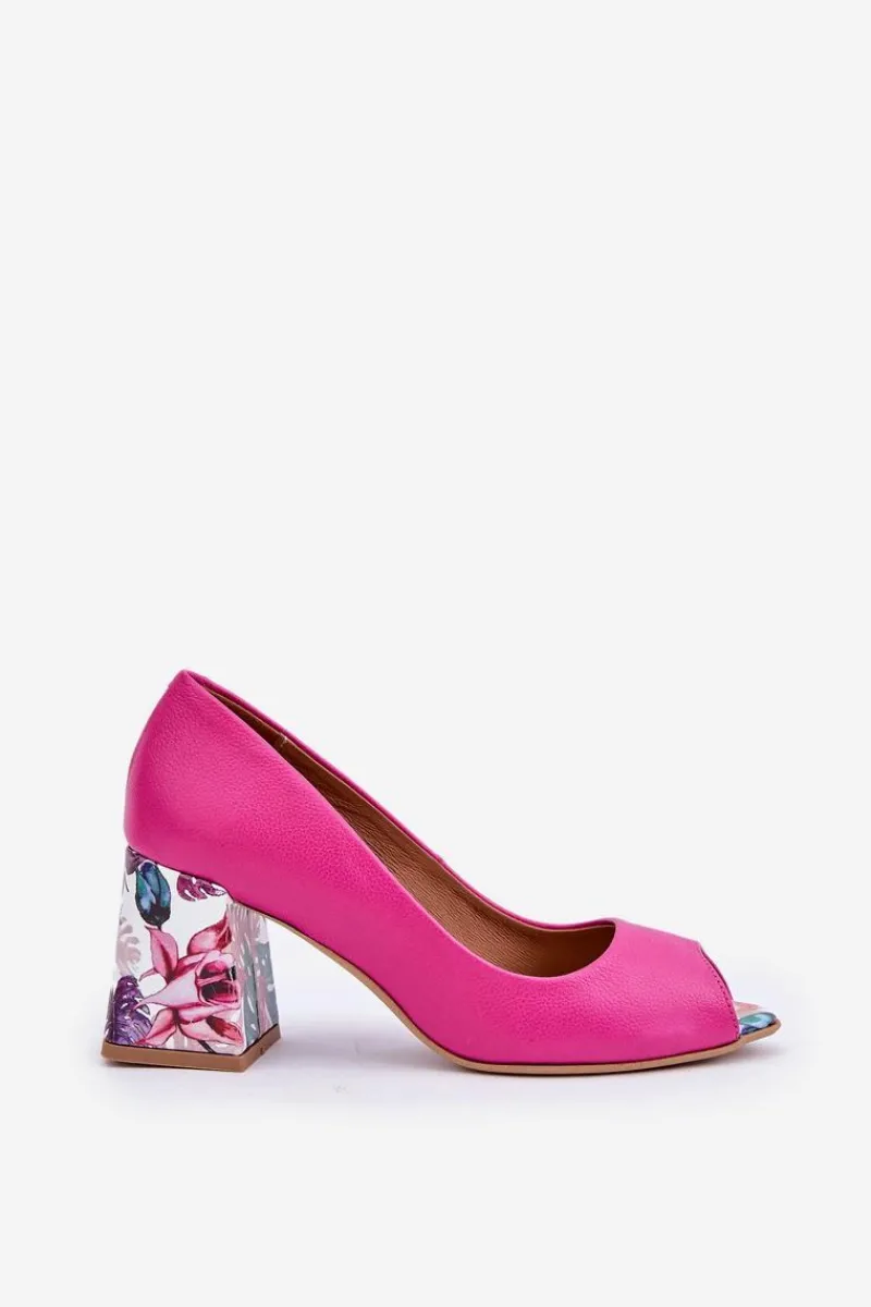 Czółenka Na Słupku|Czółenka Klasyczne>Boto Skórzane Czółenka Z Ozdobnym Obcasem Lewski Shoes 2608/K Fuksja