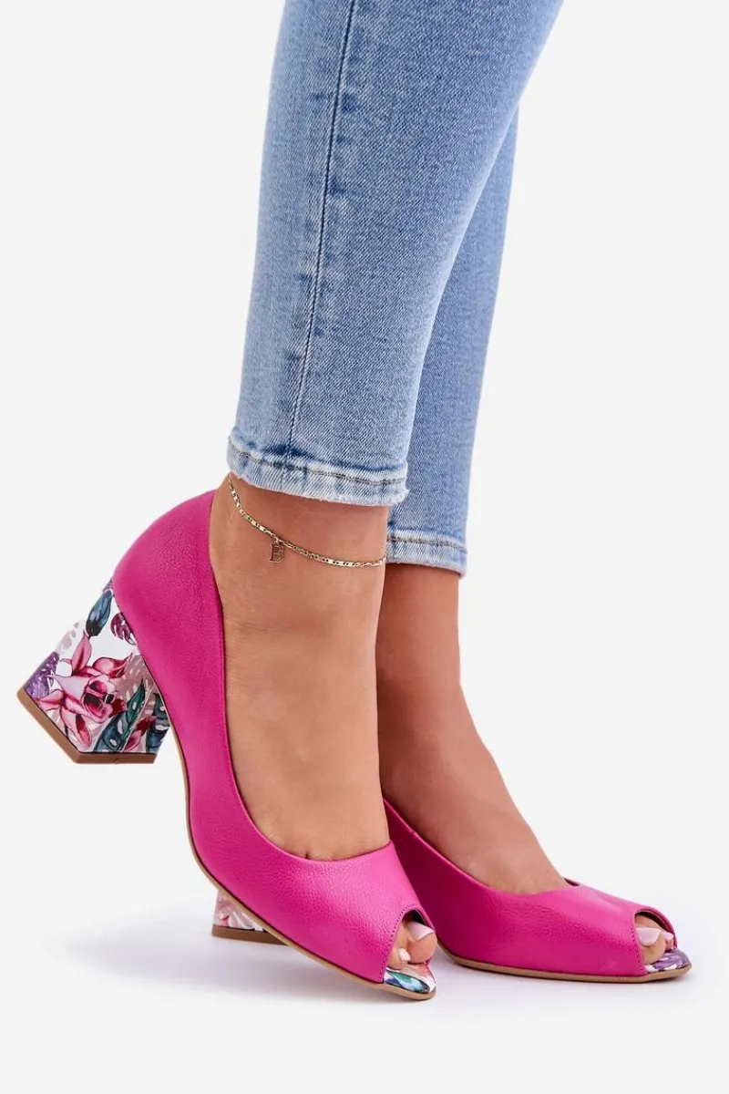 Czółenka Na Słupku|Czółenka Klasyczne>Boto Skórzane Czółenka Z Ozdobnym Obcasem Lewski Shoes 2608/K Fuksja