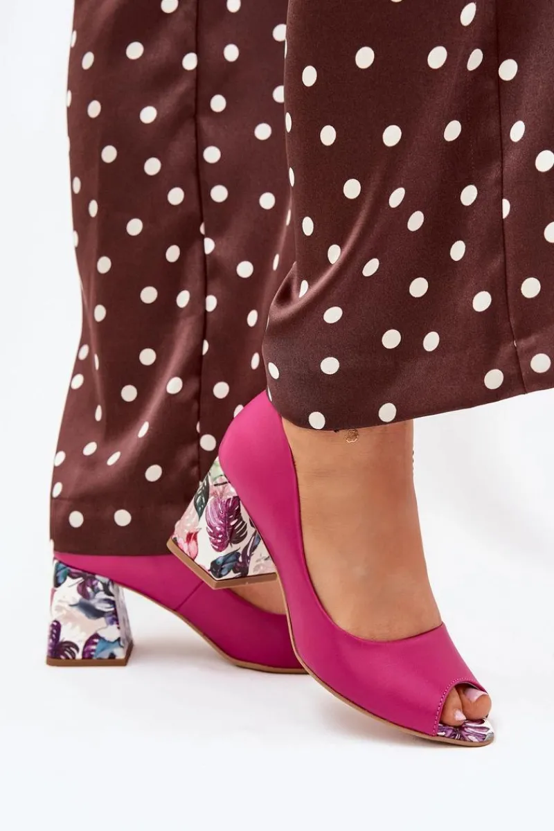 Sale Boto Skórzane Czółenka Z Ozdobnym Obcasem Lewski Shoes 2608/K Fuksja Różowy