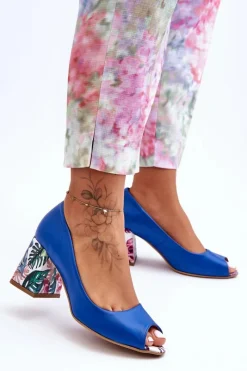 Skórzane Czółenka Z Ozdobnym Obcasem Lewski Shoes 2608/K e Damskie Czółenka Na Słupku|Czółenka Klasyczne