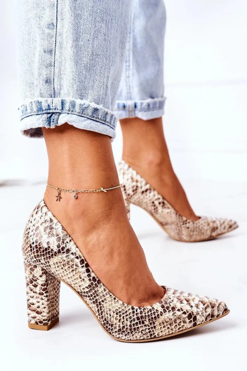 Discount Boto Skórzane Czółenka Z Wężowym Wzorem Lewski Shoes 2453 Złote