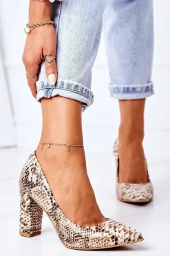 Discount Boto Skórzane Czółenka Z Wężowym Wzorem Lewski Shoes 2453 Złote