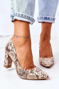 Discount Boto Skórzane Czółenka Z Wężowym Wzorem Lewski Shoes 2453 Złote