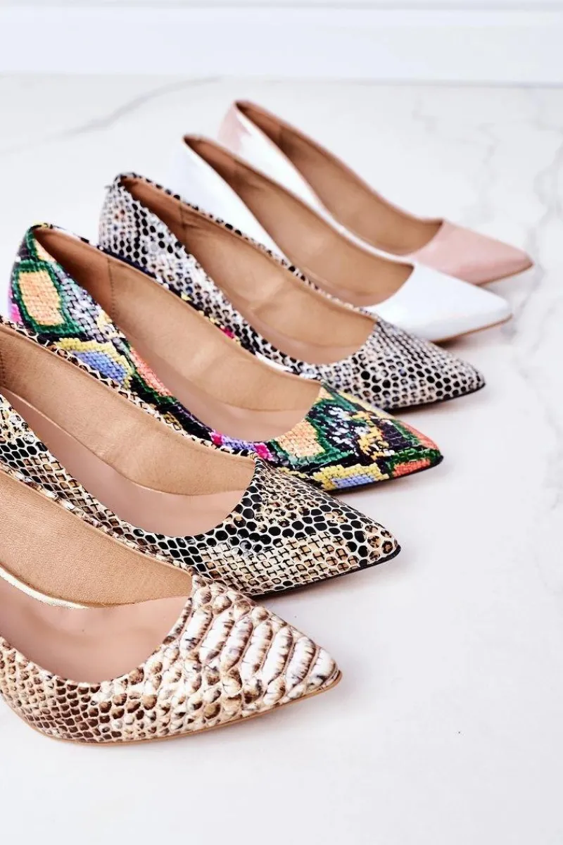 Hot Boto Skórzane Czółenka Ze Zwierzęcym Wzorem Lewski Shoes 2801 Czarno-Beżowe