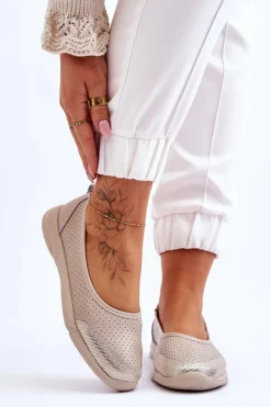 Outlet Skórzane Damskie Ażurowe Baleriny Beżowe Lucy Damskie Baleriny Skórzane|Baleriny Klasyczne