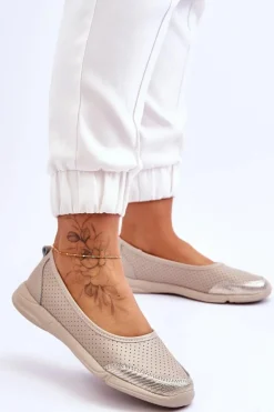 Outlet Skórzane Damskie Ażurowe Baleriny Beżowe Lucy Damskie Baleriny Skórzane|Baleriny Klasyczne