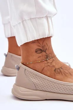 Outlet Skórzane Damskie Ażurowe Baleriny Beżowe Lucy Damskie Baleriny Skórzane|Baleriny Klasyczne