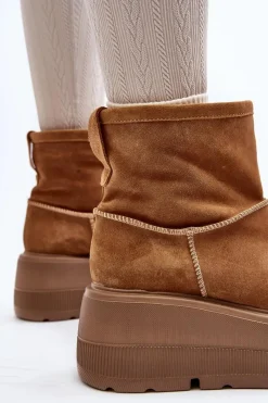 Sale Zazoo Skórzane Damskie Botki Na Masywnej Podeszwie Camel 3424 Brązowy