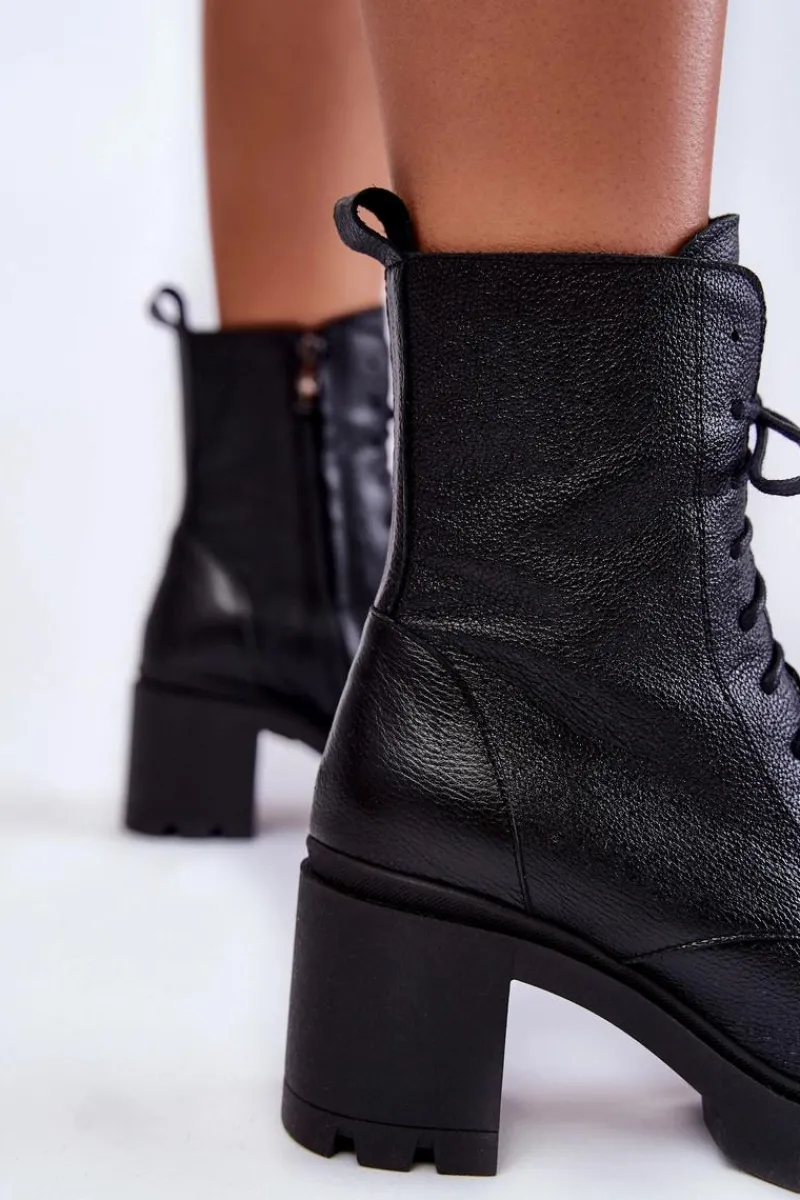 New Boto Skórzane Damskie Botki Na Obcasie Czarne Lemar Rea