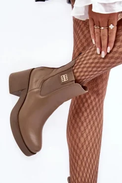 Discount Boto Skórzane Damskie Botki Na Obcasie Lemar Brązowe Kodra