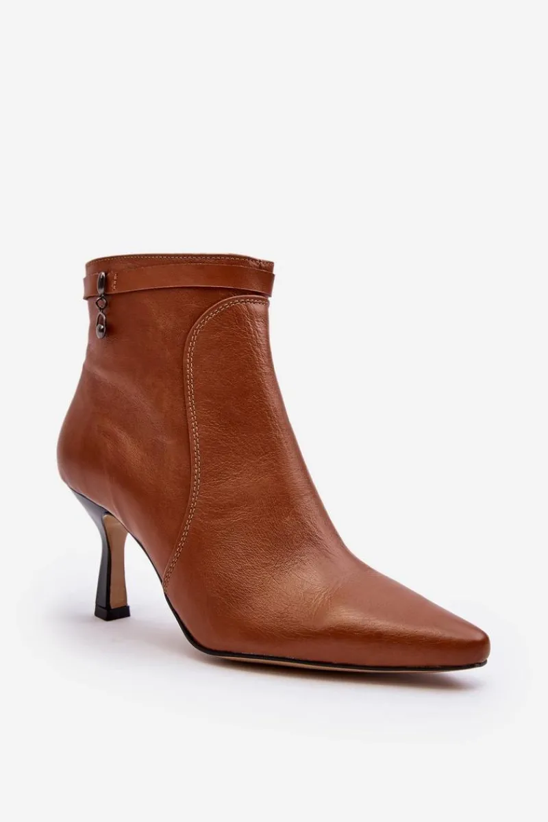 Outlet Skórzane Damskie Botki Na Szpilce 06301-29 Brązowe Damskie Botki Wiosenne|Botki Maciejka