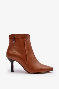 Outlet Skórzane Damskie Botki Na Szpilce 06301-29 Brązowe Damskie Botki Wiosenne|Botki Maciejka