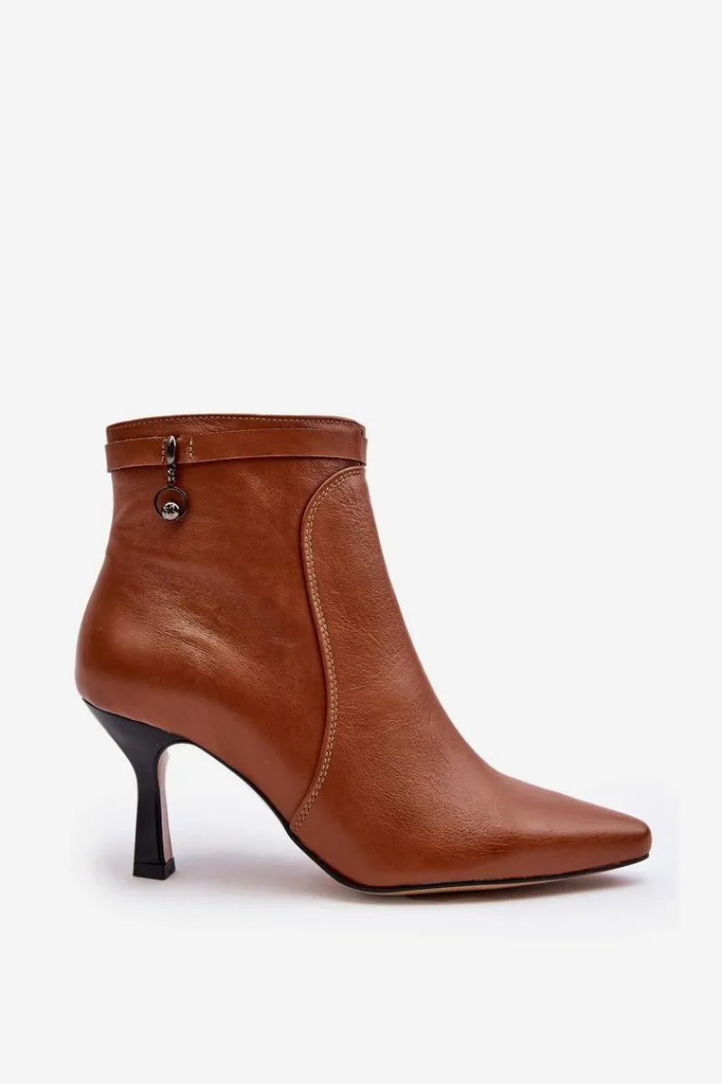 Outlet Skórzane Damskie Botki Na Szpilce 06301-29 Brązowe Damskie Botki Wiosenne|Botki Maciejka