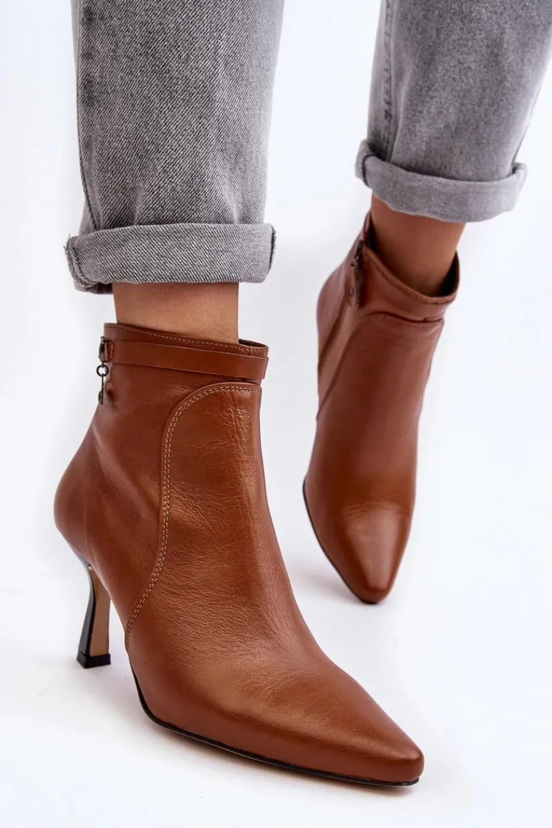 Outlet Skórzane Damskie Botki Na Szpilce 06301-29 Brązowe Damskie Botki Wiosenne|Botki Maciejka