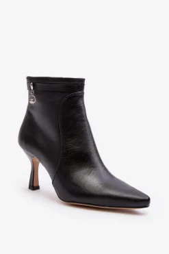 Botki Wiosenne|Botki Maciejka>Maciejka Skórzane Damskie Botki Na Szpilce 06301-01 Czarne