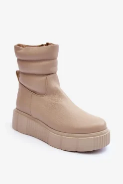 Skórzane Damskie Botki Na Platformie Jasnobeżowe Lemar Suam Damskie Botki Skórzane|Botki Na Koturnie